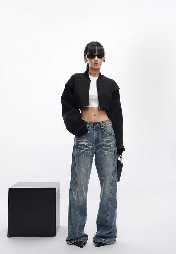 loose wash micro flare jeans/as1110