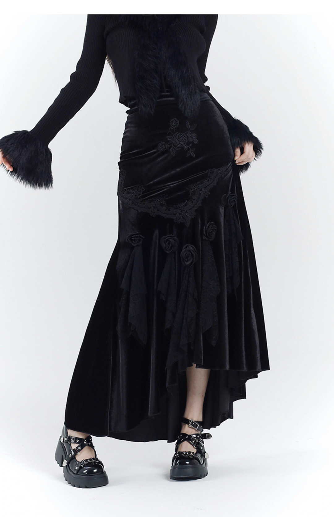 【即日配送】black velvet mermaid skirt/lg1126