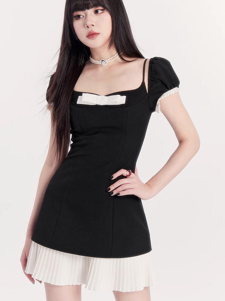 French style square neck mini dress/vo1123