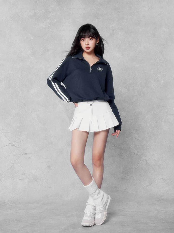 Half zip short sweatshirt & short skirt set/vo1103