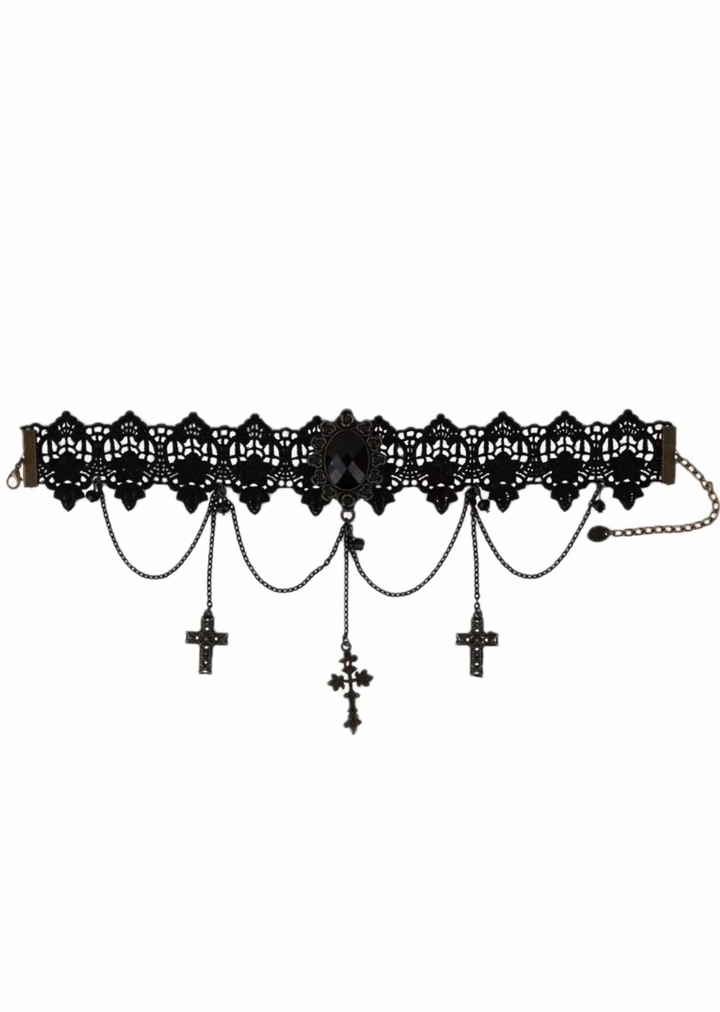 GOTHIC CROSS LACE CHOKER / V1181