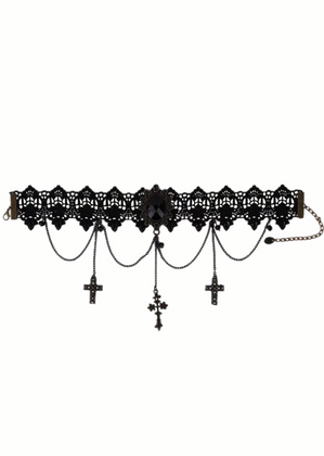 GOTHIC CROSS LACE CHOKER / V1181
