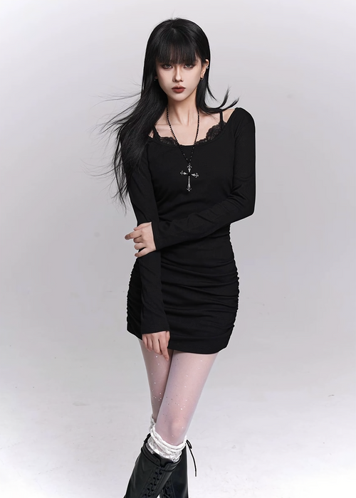 FAKE LAYERED BODYCON DRESS / LG1504
