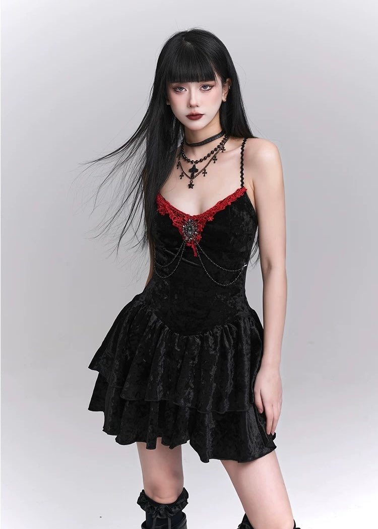 gothic velvet suspender mini dress / LG1242