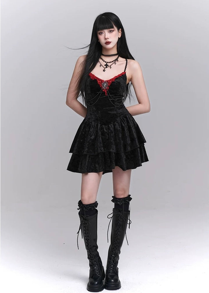 gothic velvet suspender mini dress / LG1242