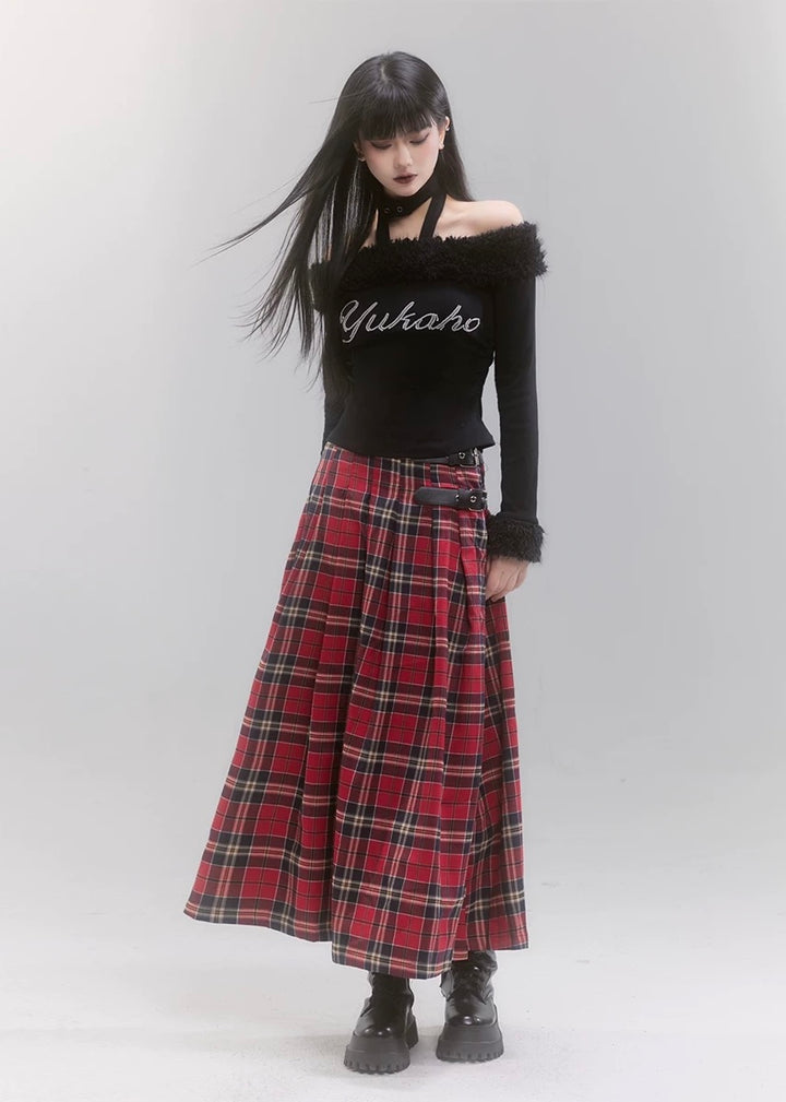 plaid long skirt / LG1192