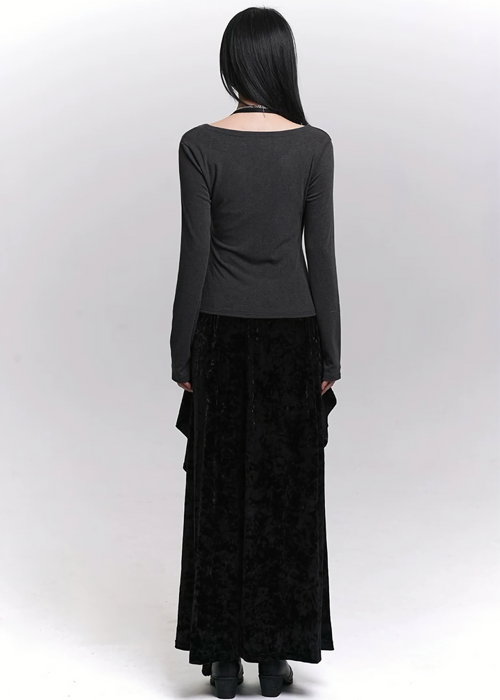 VELVET CASCADE RUFFLE MAXI SKIRT / LG1479