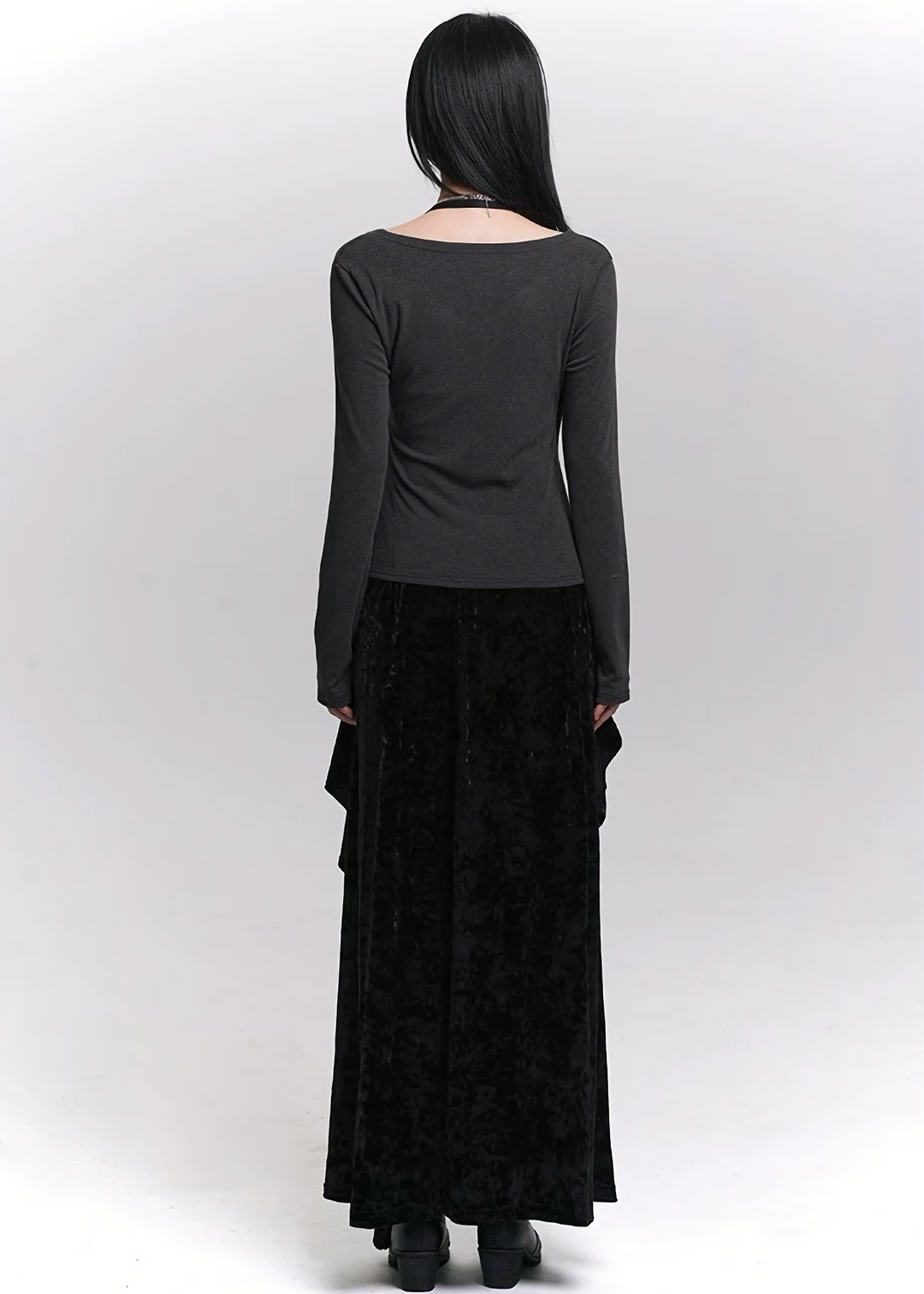 VELVET CASCADE RUFFLE MAXI SKIRT / LG1479