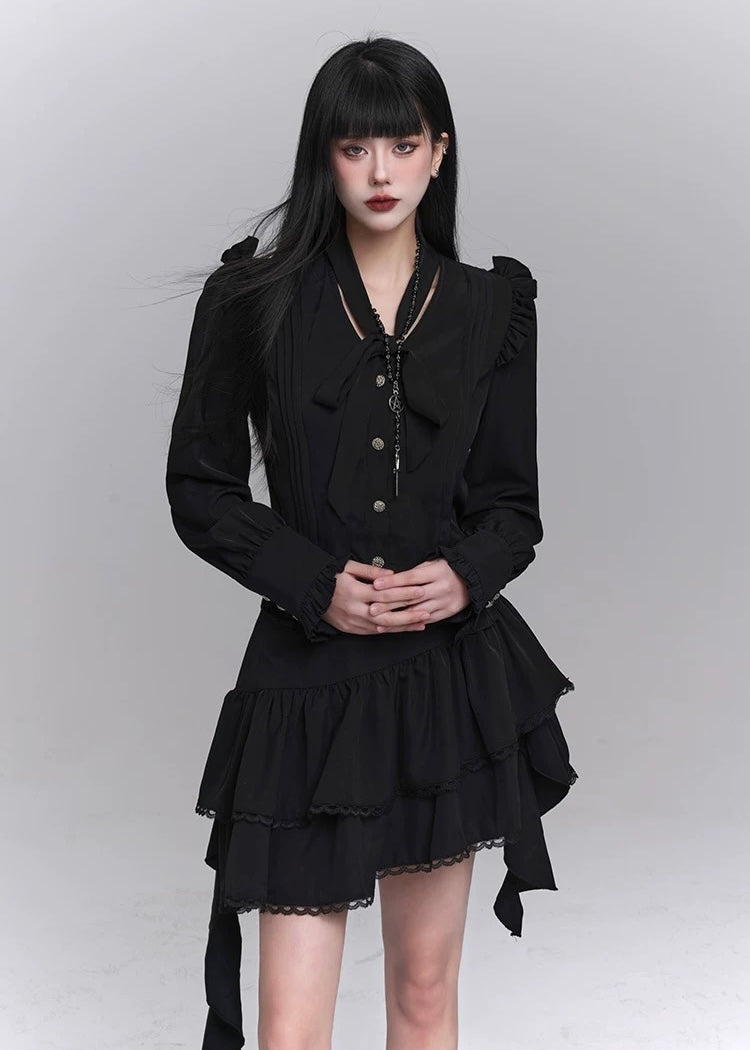 gothic black shirt & ghost ruffle skirt / LG1233