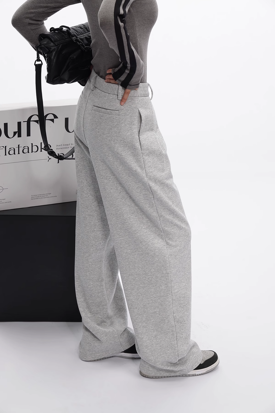 Slim fit double bar stripe long t-shirt/as1109 & flip waist straight sweatpants/as1107 set