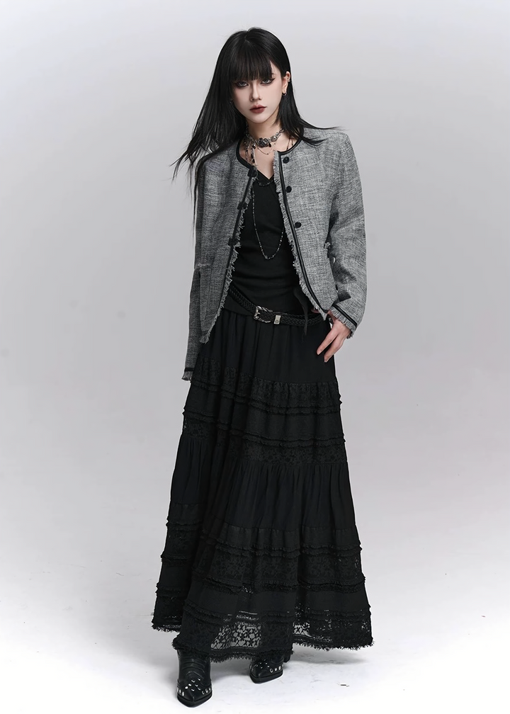 LACE TIERED LONG SKIRT / LG1412_e4r