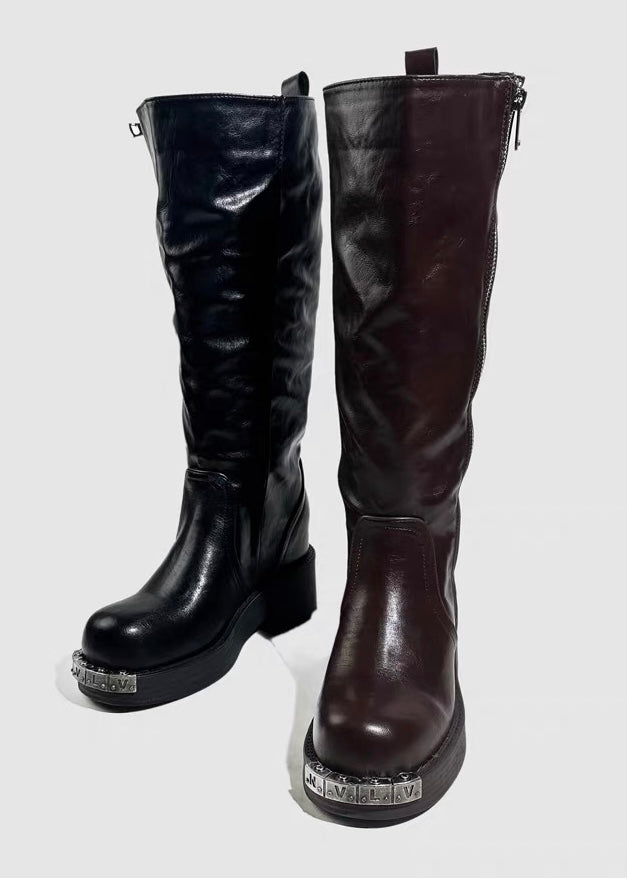 DARK METAL PLATE LONG BOOTS / V1185
