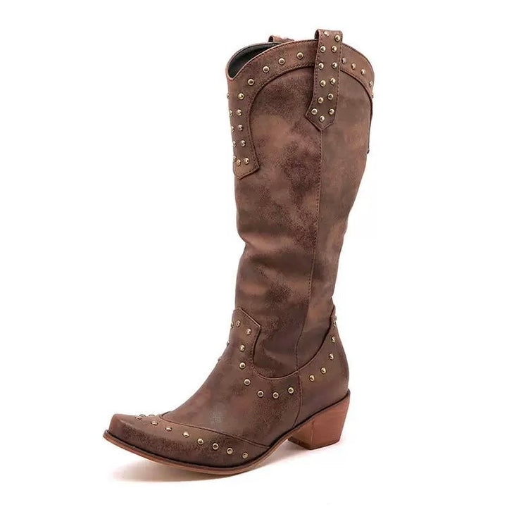 STUDS WESTERN LONG BOOTS / v1155