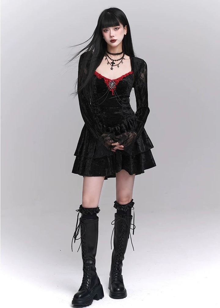 gothic velvet suspender mini dress / LG1242 