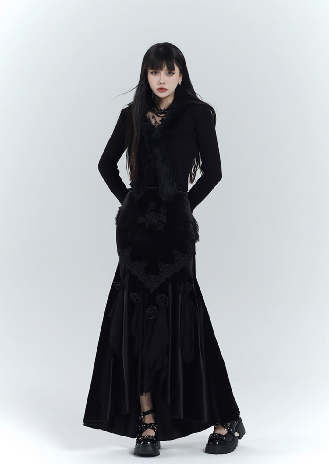 【당일 배송】black velvet mermaid skirt/lg1126