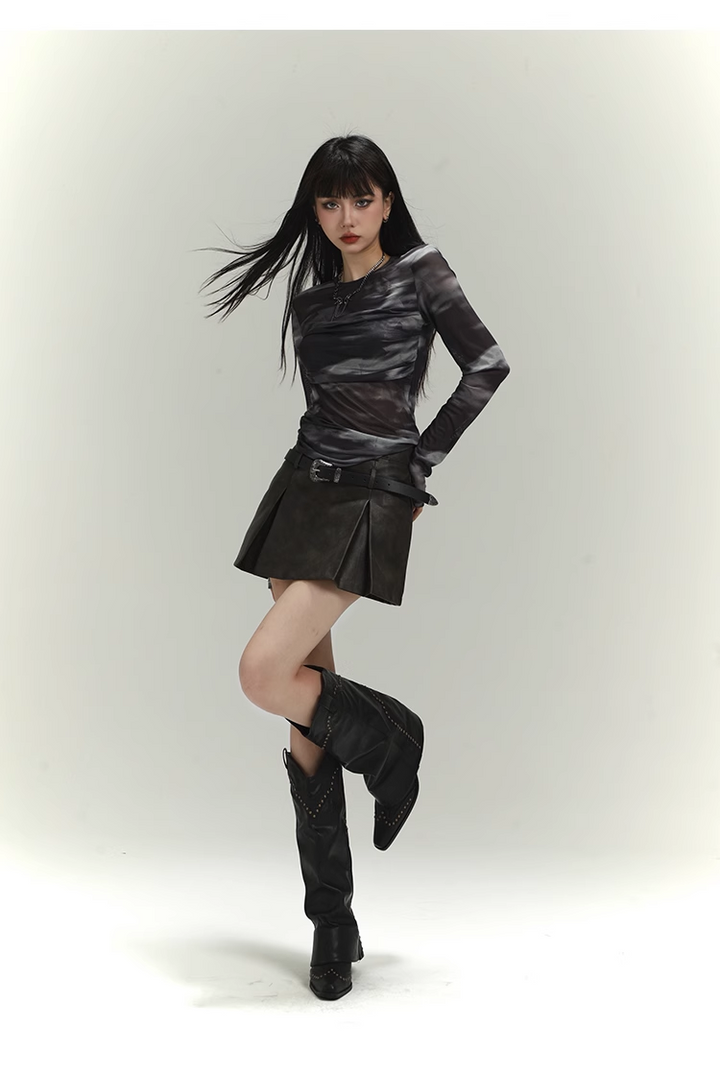 retro high waist leather short skirt / LG1105