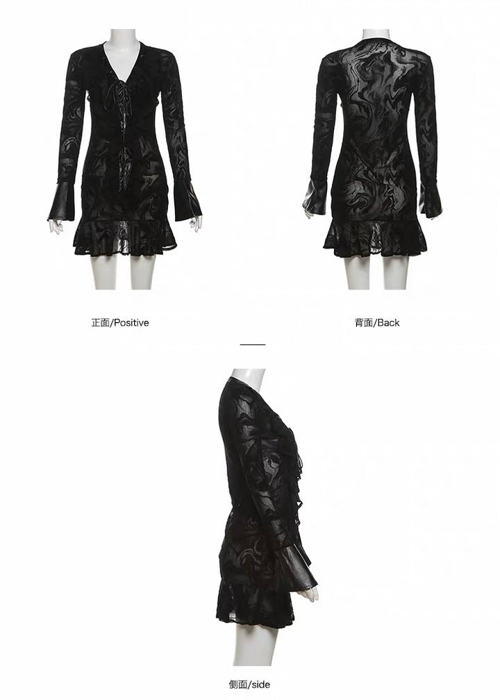 DARK LACE-UP BURNOUT DRESS / LG1658