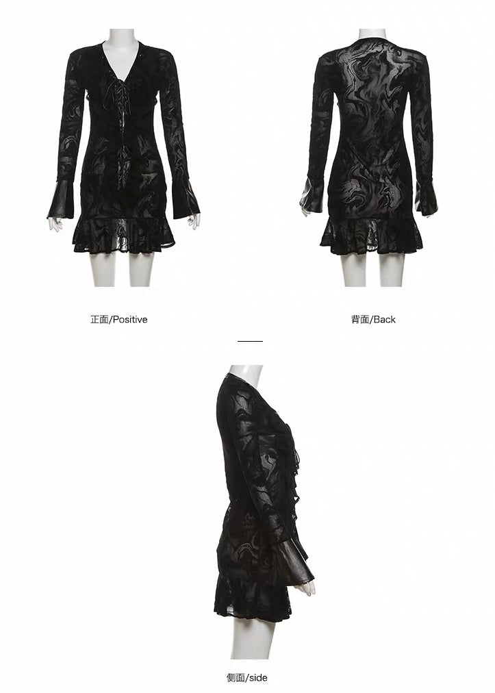 DARK LACE-UP BURNOUT DRESS / LG1658