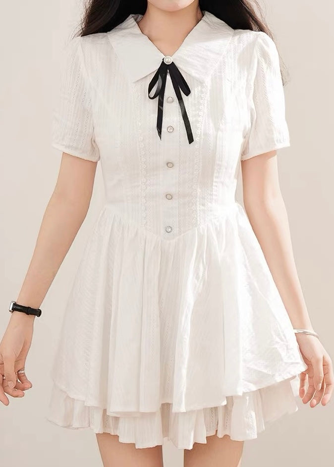RIBBON PUFF SLEEVE MINI DRESS / LG1654