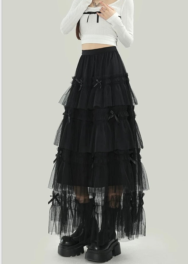 RIBBON TIERED TULLE SKIRT / LG1104
