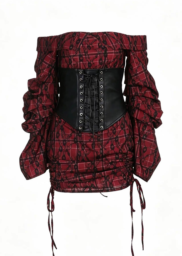 GOTHIC CHECK LACE CORSET DRESS / LG1662