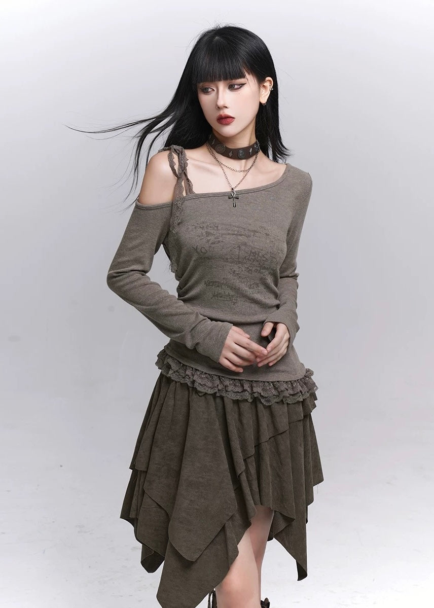Suede A-Line Layered Skirt / lg1358