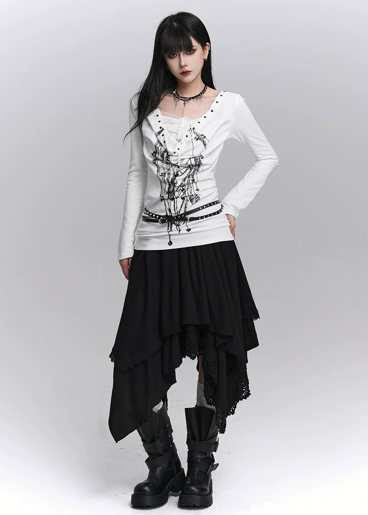Chain Corset Long Sleeve Top / LG1443