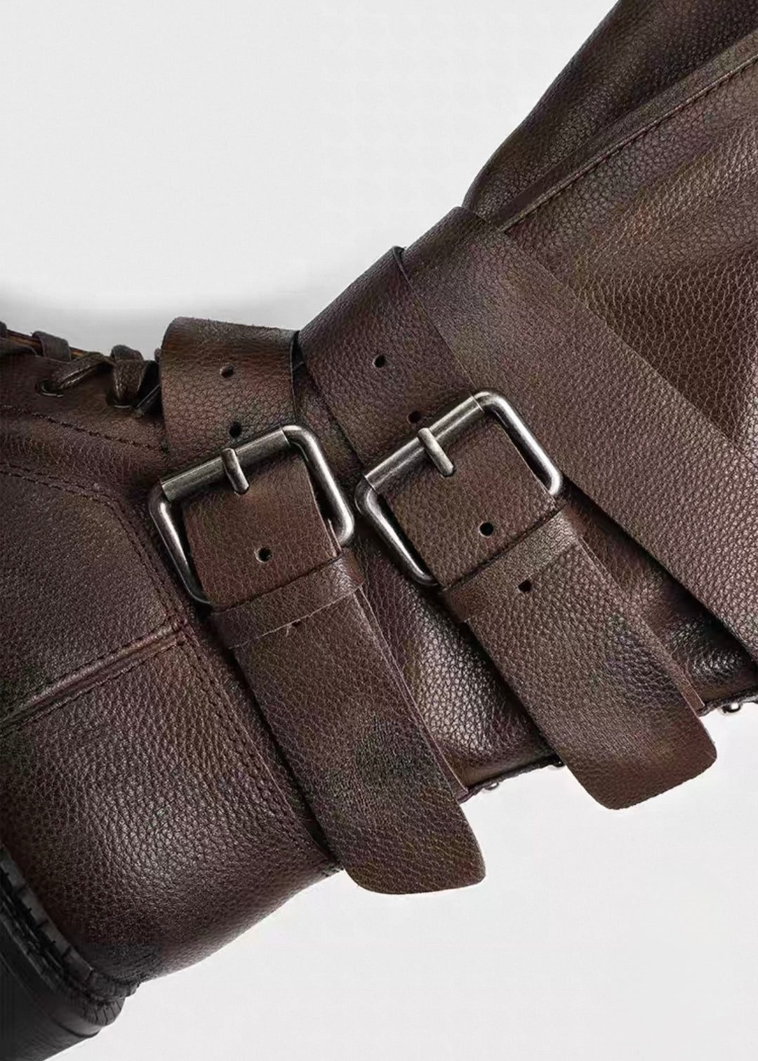 Double belt high-top lace-up boots / v1152