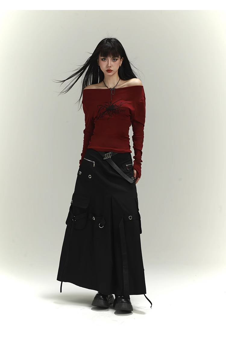 one shoulder long t-shirt/lg1106 &amp;american workwear zipper skirt/lg1108 set