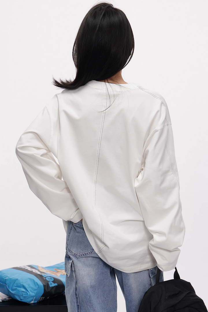 White line loose long sleeve T-shirt / AS1112