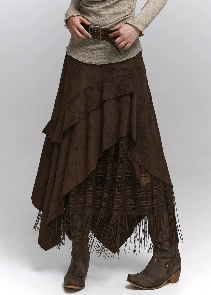 Layered Fringe Long Skirt / lg1373