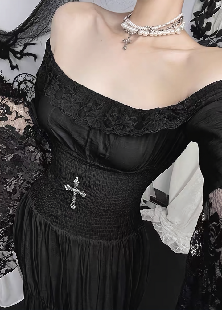 CROSS LACE OFF SHOULDER MAXI DRESS / LG1710