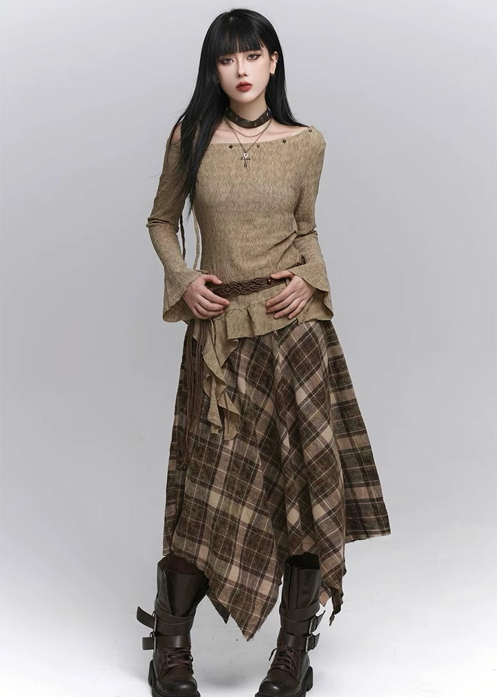 Check Frill Long Skirt / lg1365