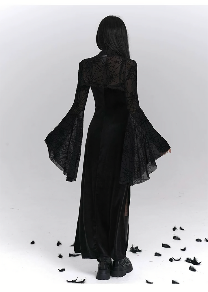 Crimson Web Lace-up Gothic Dress  & Cardigan  / LG1410