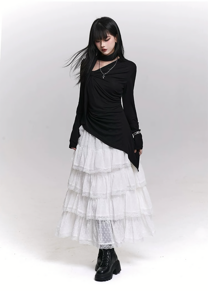 TIERED LACE LONG SKIRT / LG1452