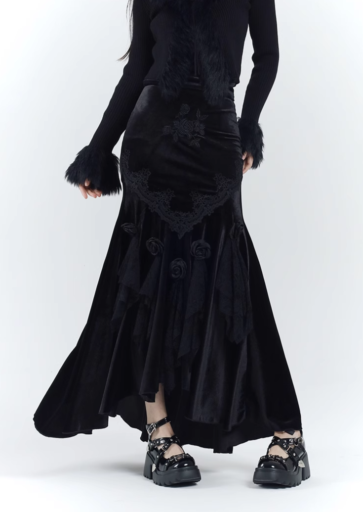 【당일 배송】black velvet mermaid skirt/lg1126