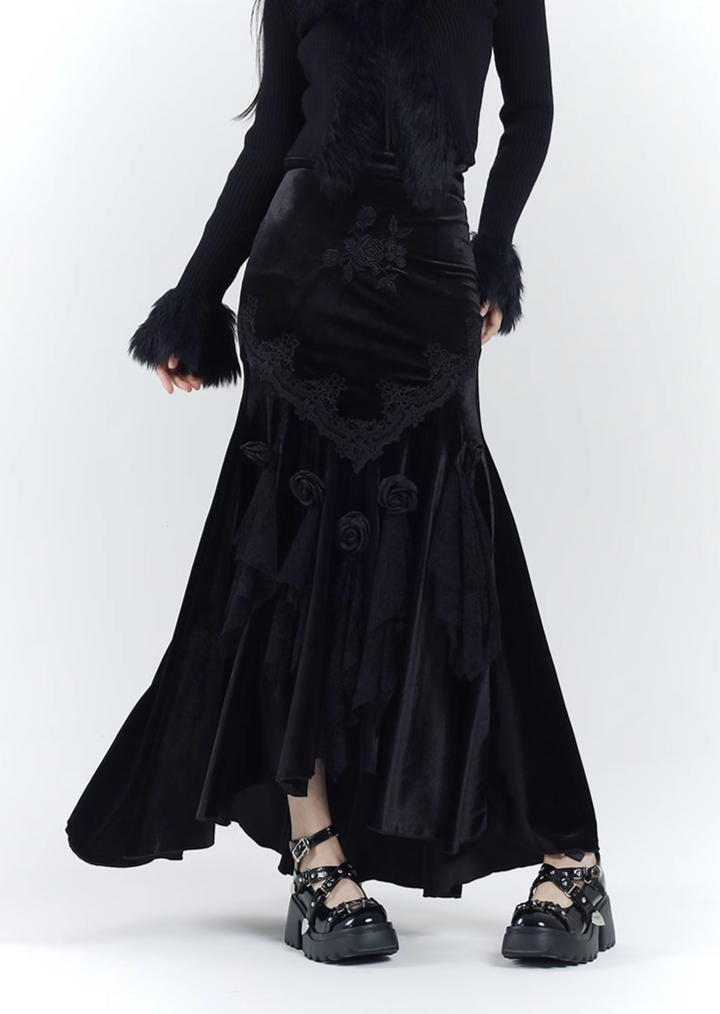 【即日配送】black velvet mermaid skirt/lg1126