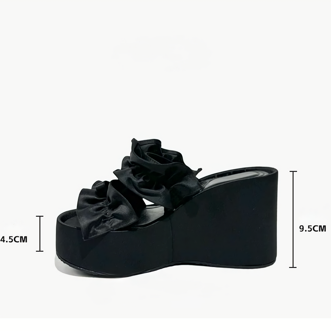 Satin ribbon platform sandals / v1126