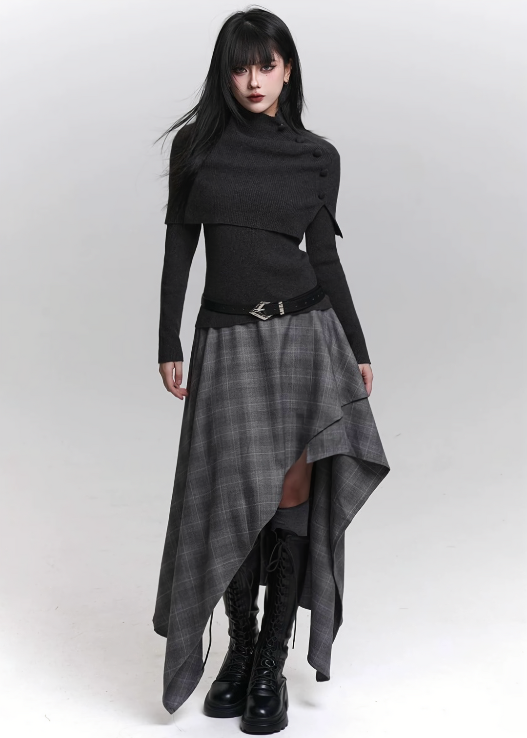 ASYMMETRIC SHADOW CHECK SKIRT / LG1470