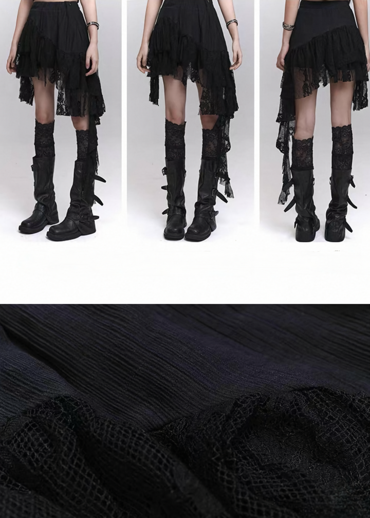 Asymmetric lace shadow skirt / LG1305_e4r 