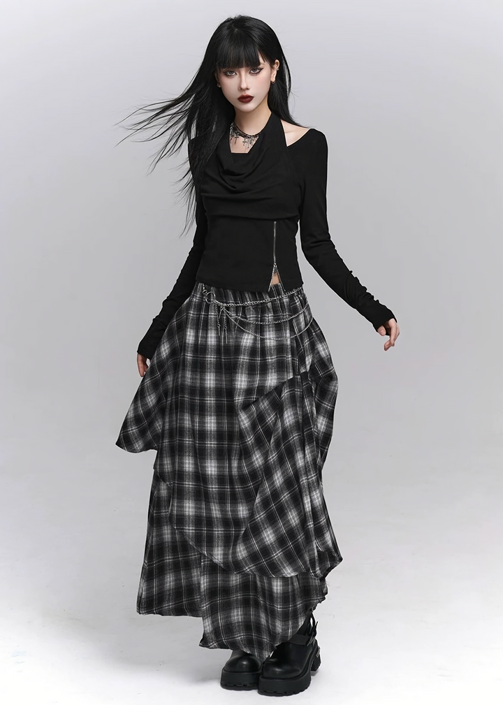 Asymmetry Cutout Drape Top / lg1329