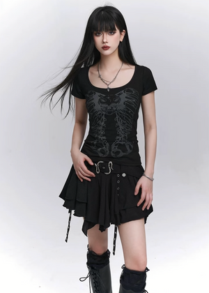 Dark skull rib print T-shirt / lg1270