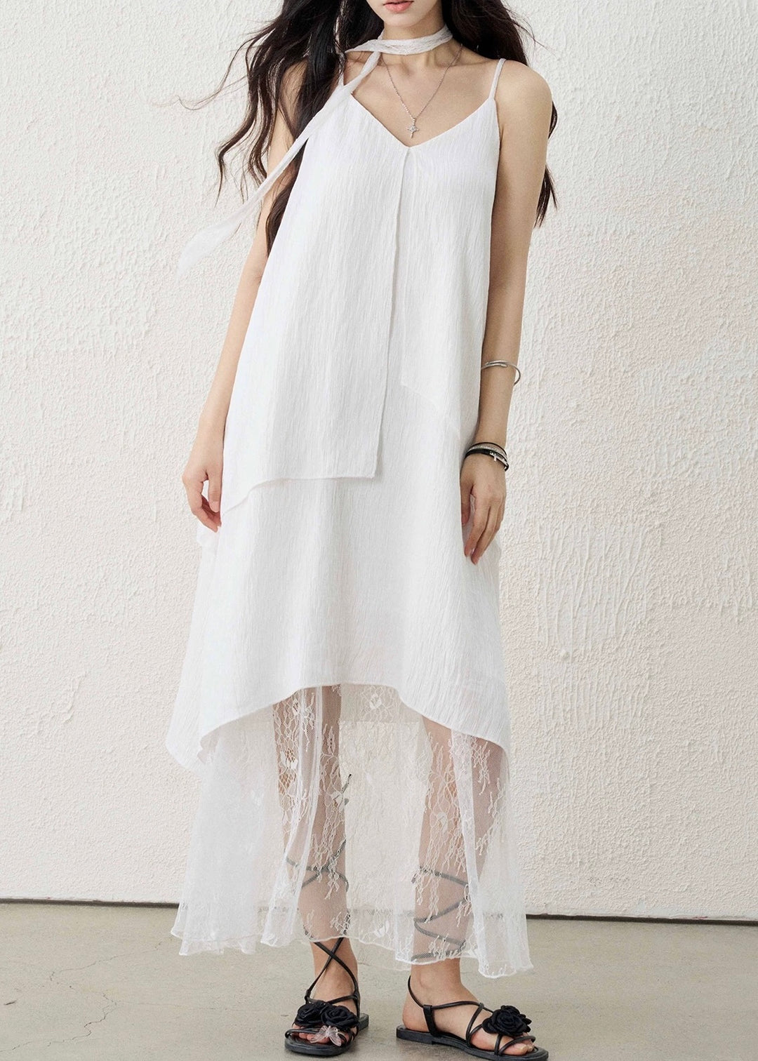 LACE LAYERED DRAPE CAMI DRESS / LG1595