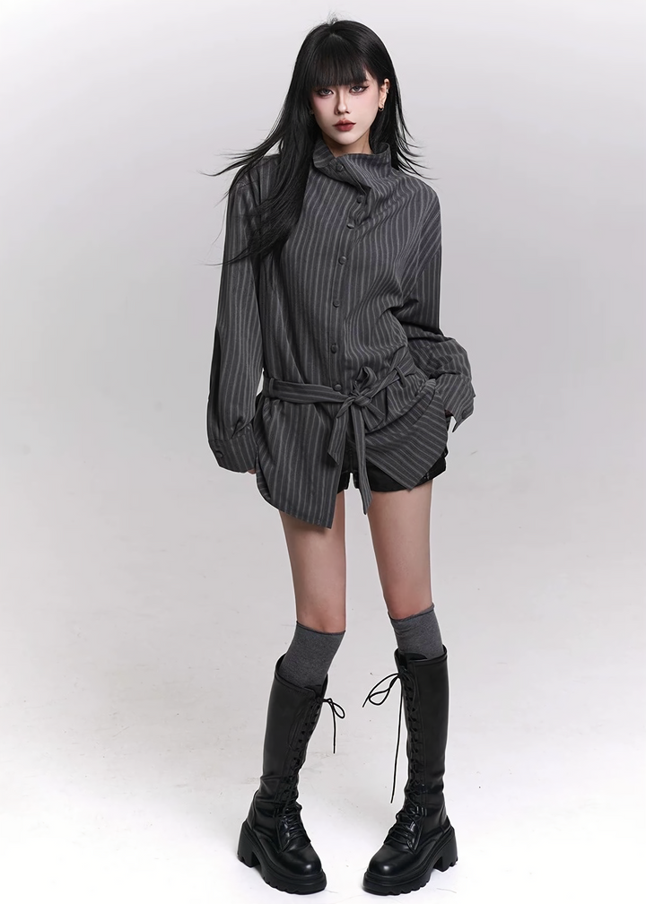 STRIPE HIGH-NECK SHIRT/LG1480 