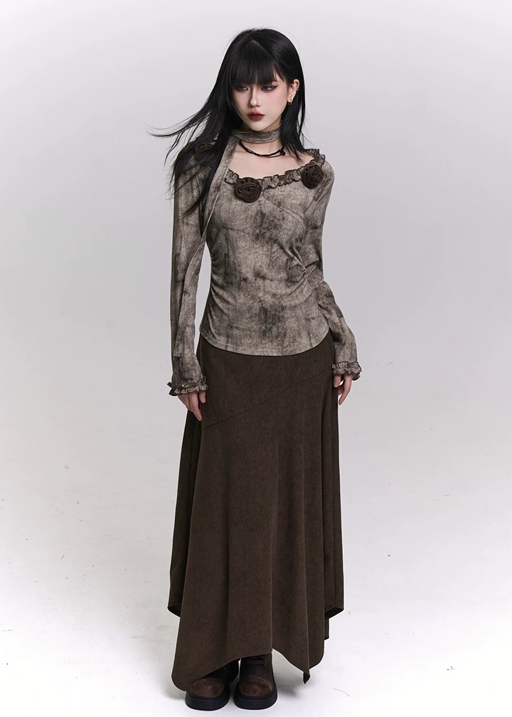 ROSE SCARF DYED LONG SLEEVE TOP &amp;amp; SKIRT / LG1477