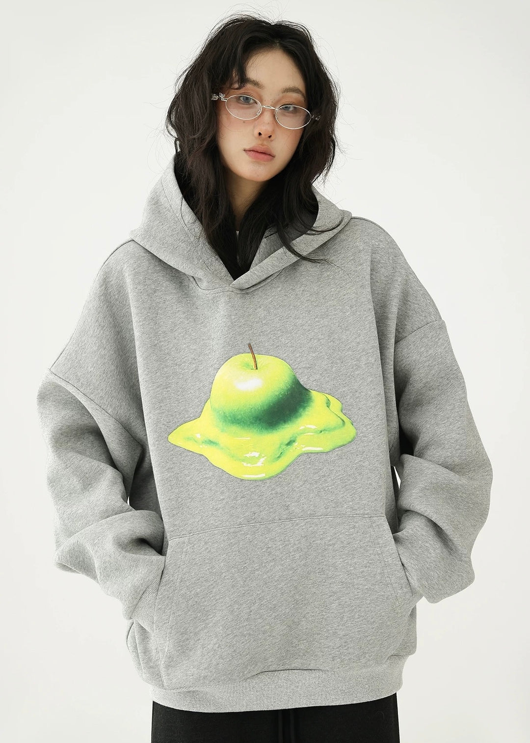 apple print hooded pullover / AS1174