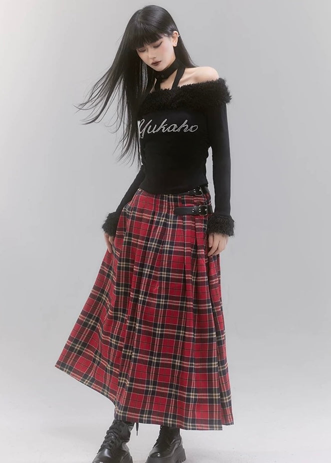 plaid long skirt / LG1192