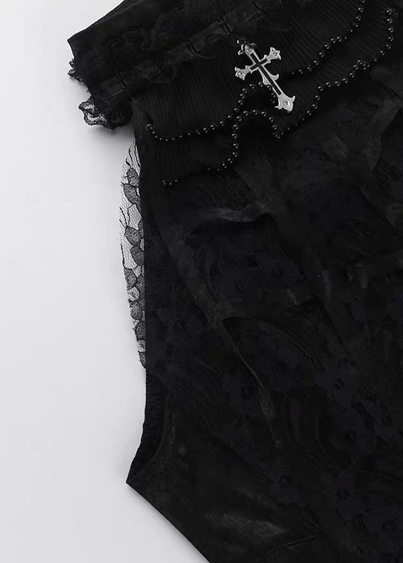 GOTHIC CROSS LACE HALTER TOP / LG1580