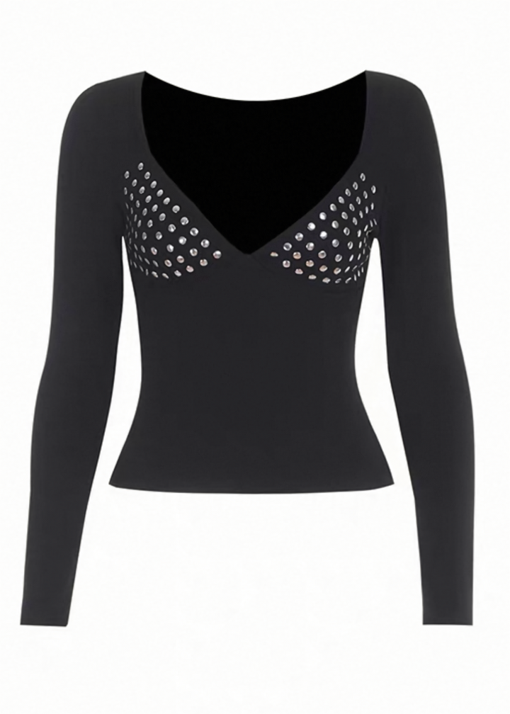 STUDDED V-NECK TOP &amp; BUCKLE SKORT / LG1714