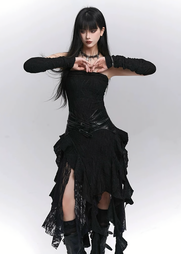 Asymmetrical Lace Gothic Dress / lg1277_e4r